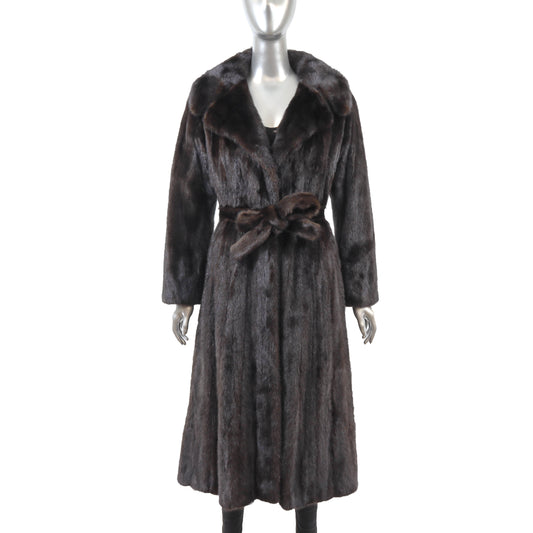 Dark Brown Mink Coat with Two Belts- Size S