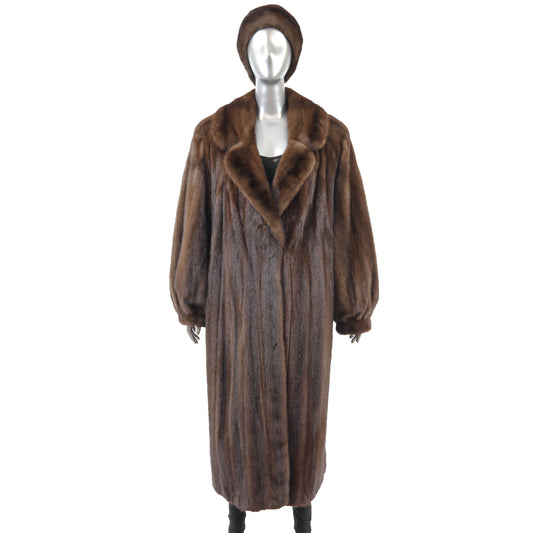 Brown Mink Coat with Matching Headband- Size XXL