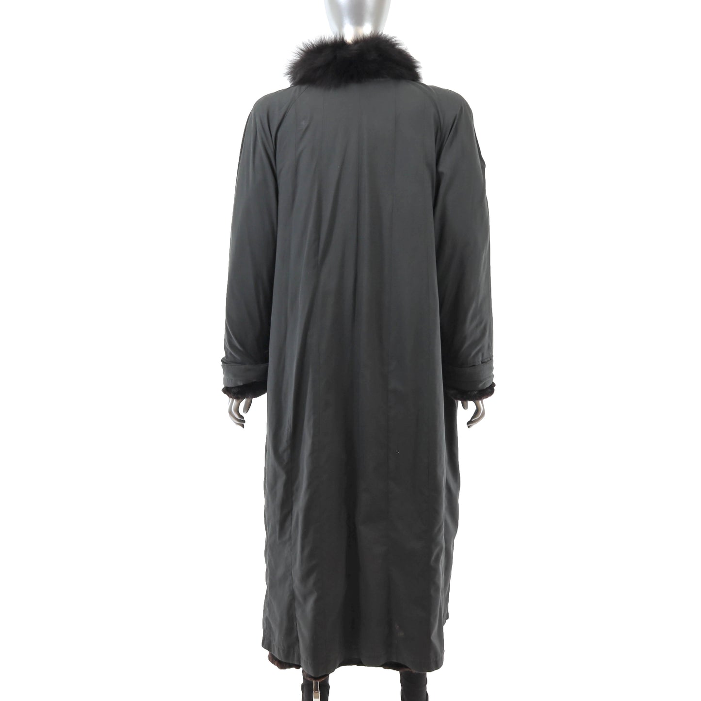 Black Section Mink Coat Reversible to Taffeta with Fox Tuxedo- Size L