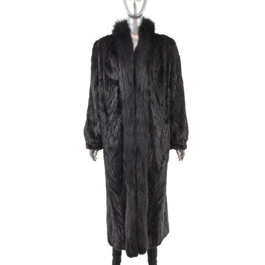 Black Section Mink Coat Reversible to Taffeta with Fox Tuxedo- Size L
