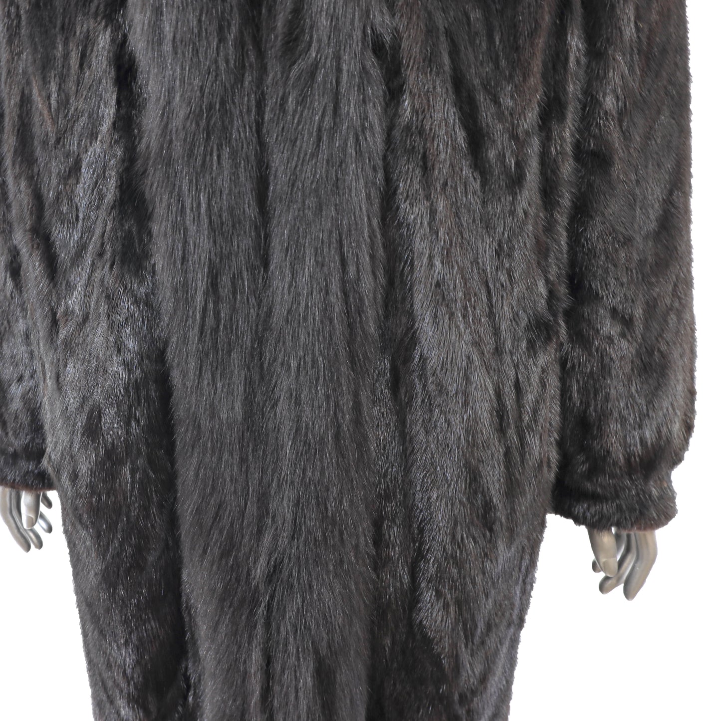 Black Section Mink Coat Reversible to Taffeta with Fox Tuxedo- Size L