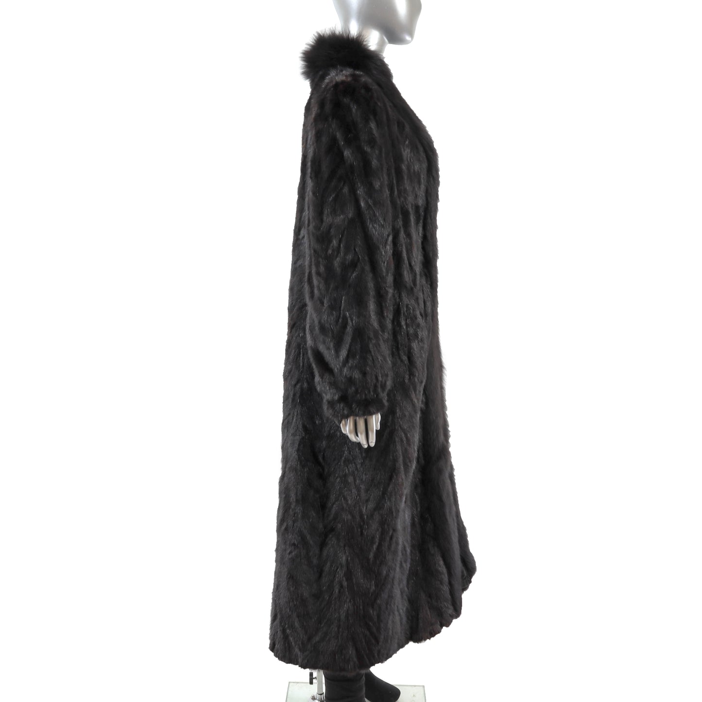 Black Section Mink Coat Reversible to Taffeta with Fox Tuxedo- Size L
