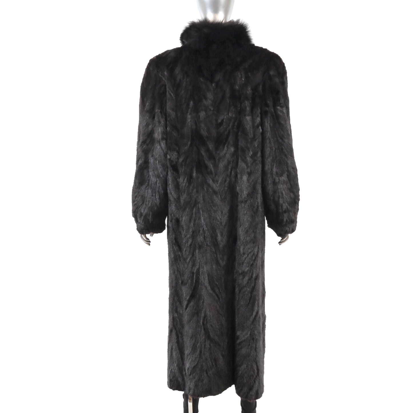 Black Section Mink Coat Reversible to Taffeta with Fox Tuxedo- Size L
