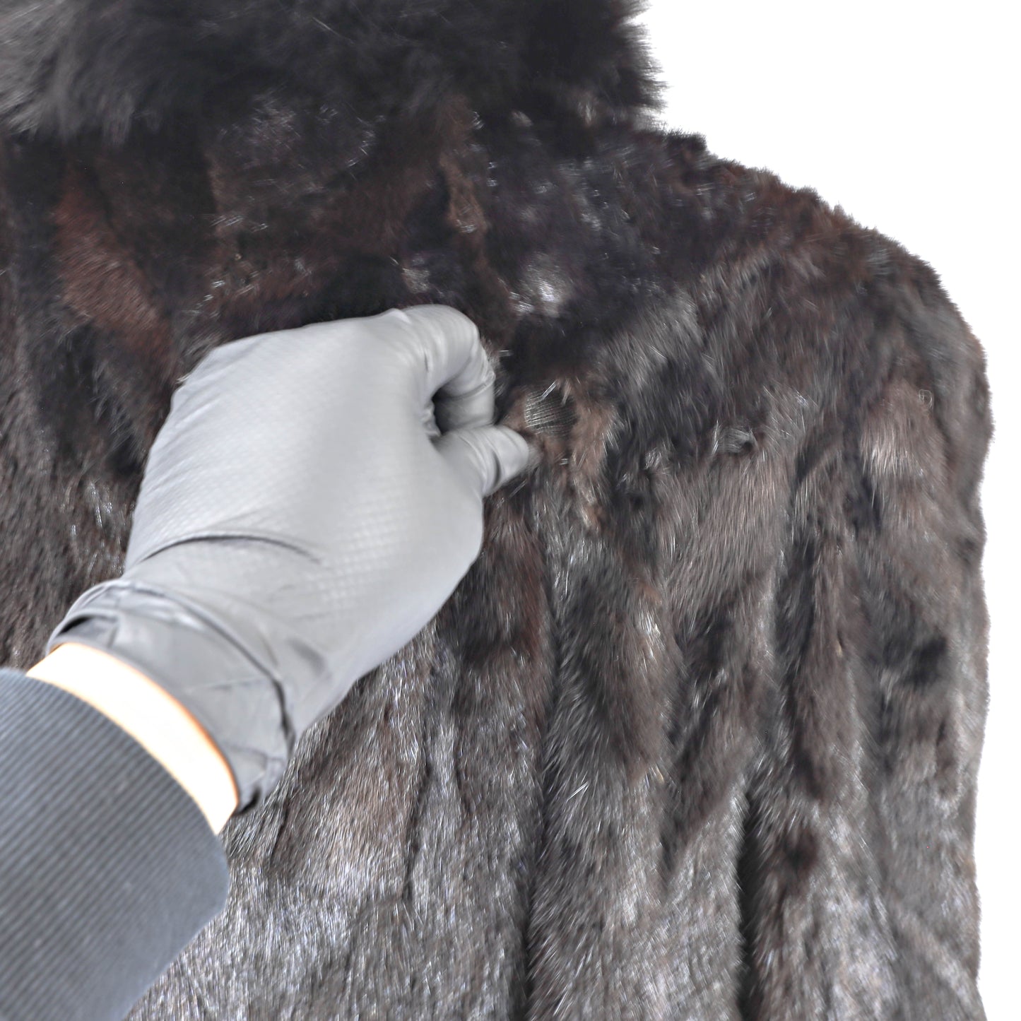 Black Section Mink Coat Reversible to Taffeta with Fox Tuxedo- Size L