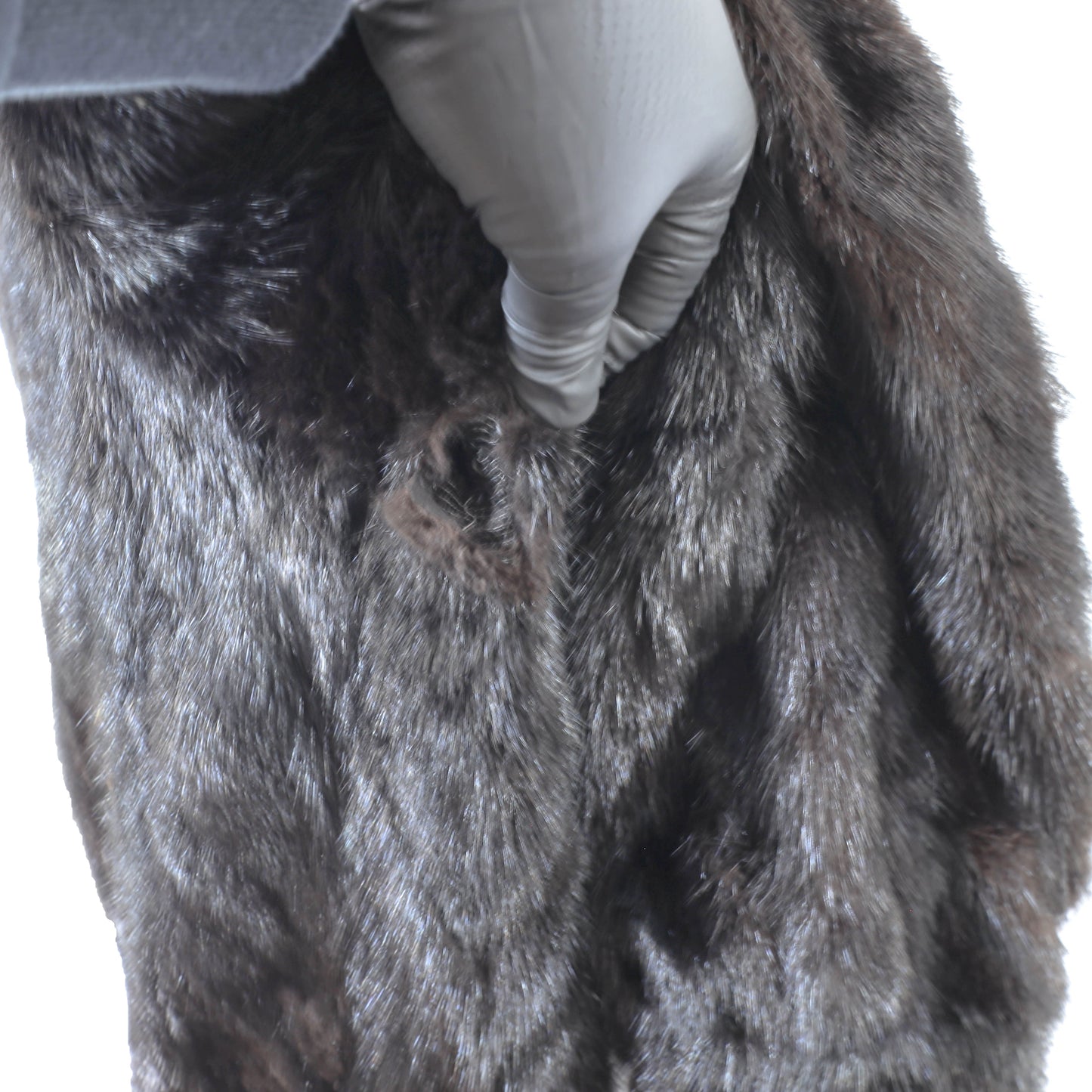 Black Section Mink Coat Reversible to Taffeta with Fox Tuxedo- Size L