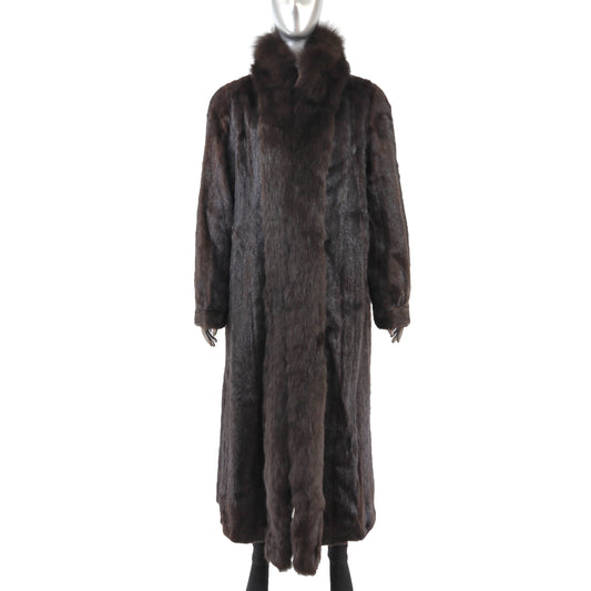 Brown Mink Coat with Fox Tuxedo- Size XXL