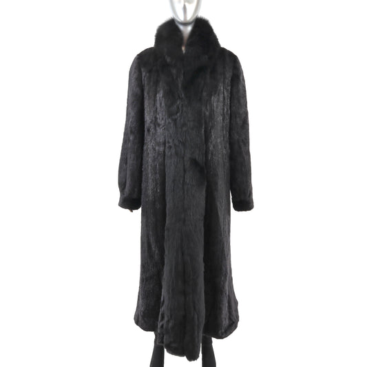 Black Mink Coat with Fox Tuxedo- Size XL