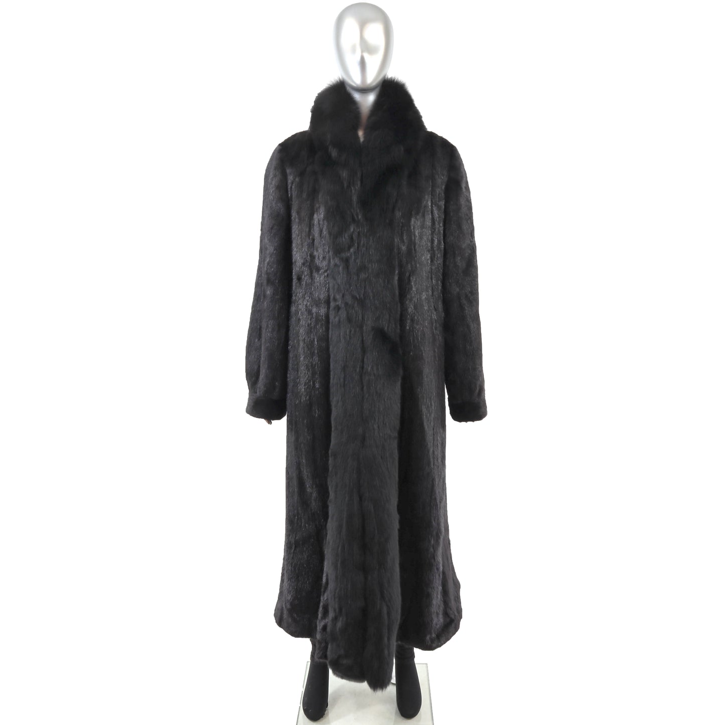 Black Mink Coat with Fox Tuxedo- Size XL