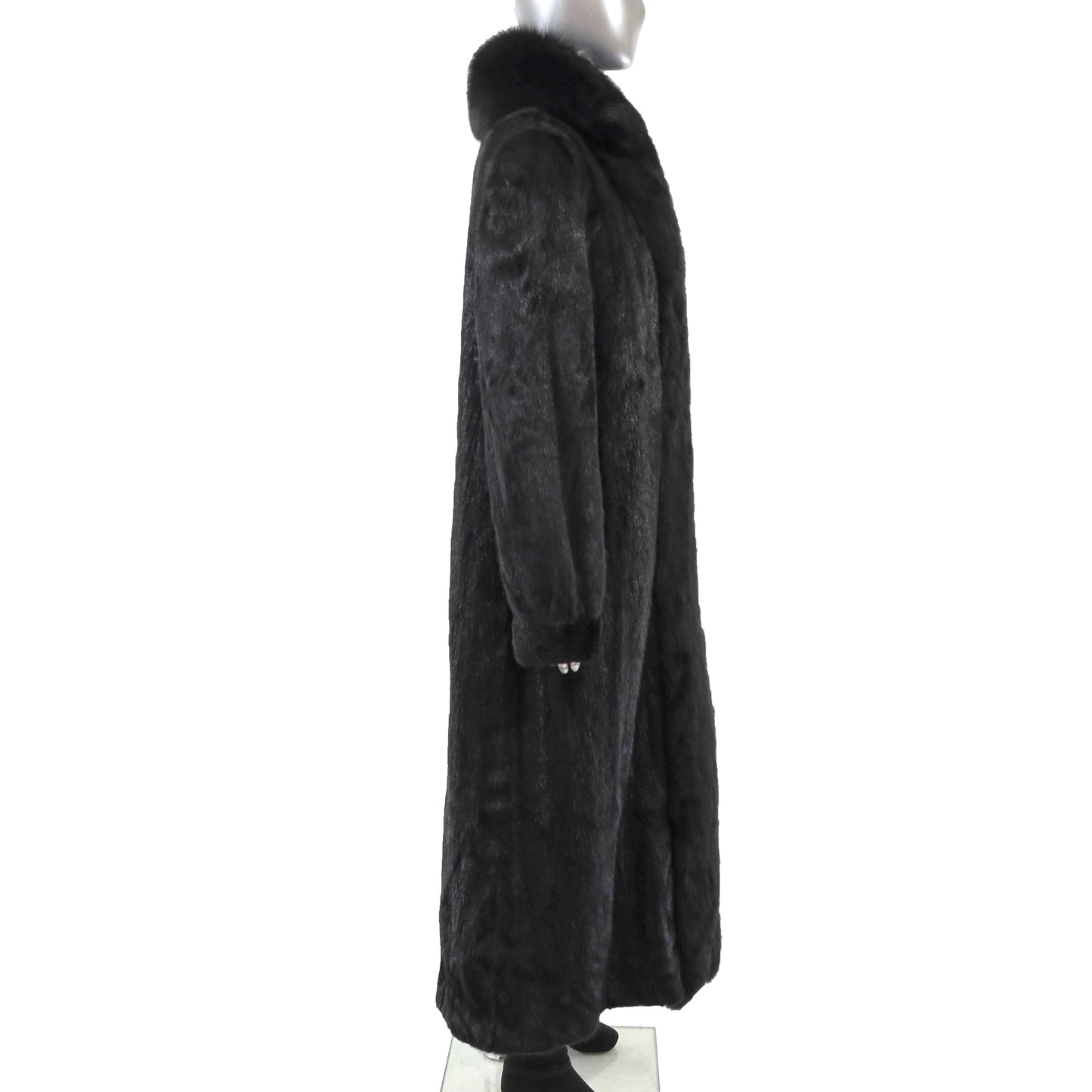 Black Mink Coat with Fox Tuxedo- Size XL