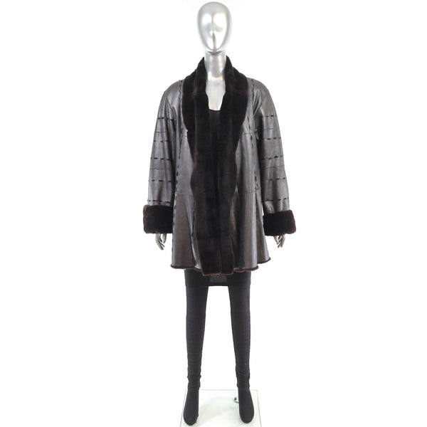 Neiman Marcus Plucked Mink Coat Reversible to Leather- Size XL