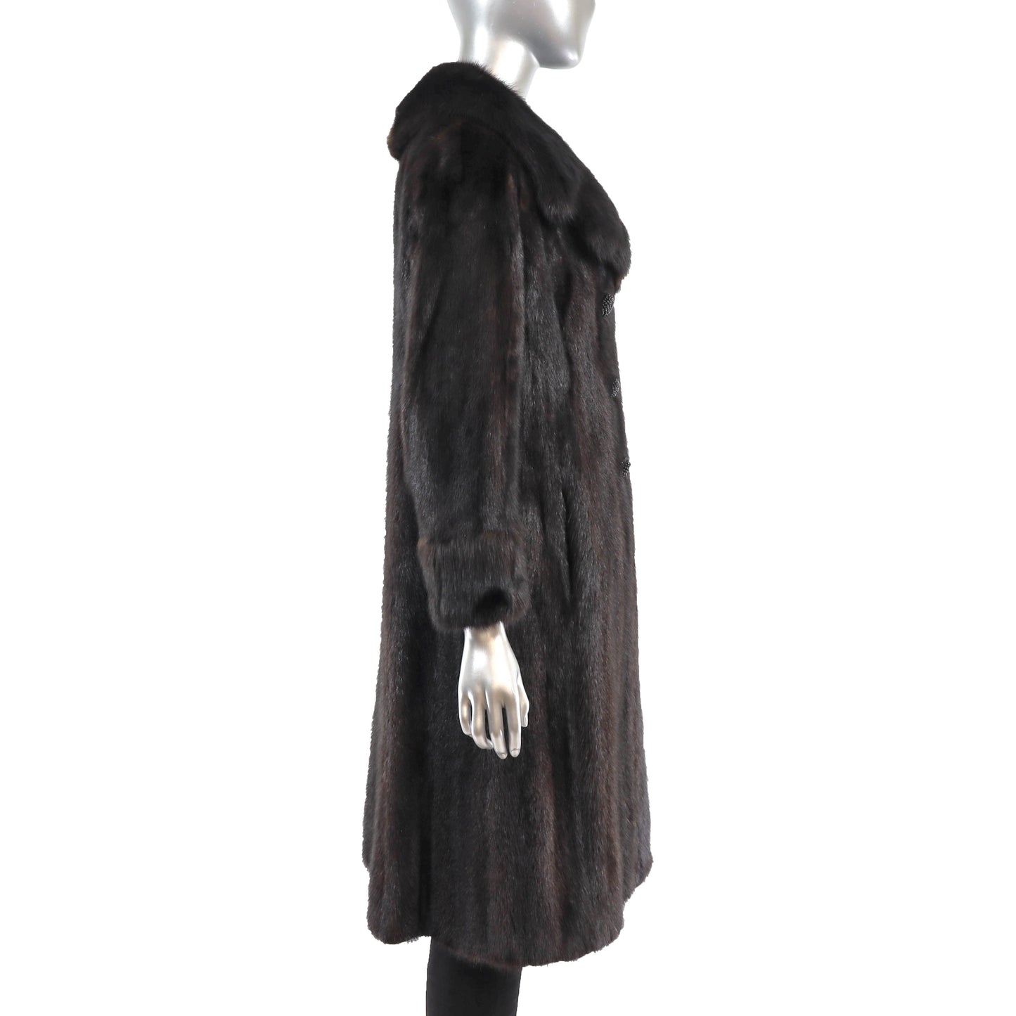 Dark Brown Mink Coat with Sable Collar and Cuffs- Size S