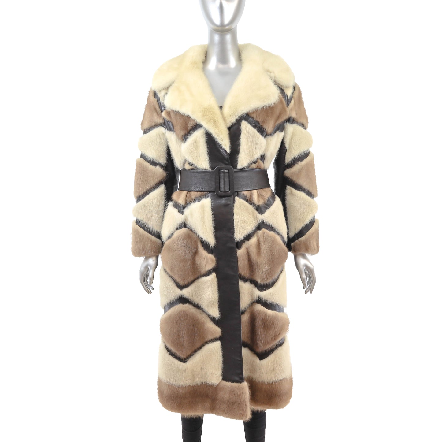 Mink Coat with Leather Insert- Size S