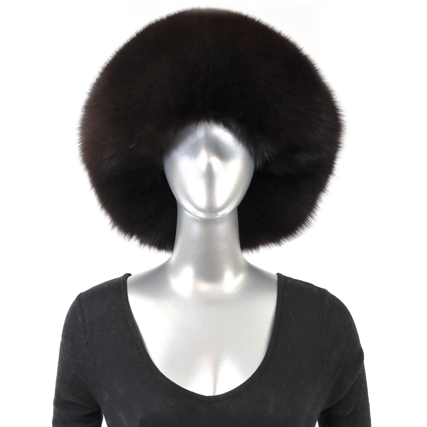 Dark Brown Mink Hat with Fox- Size Free
