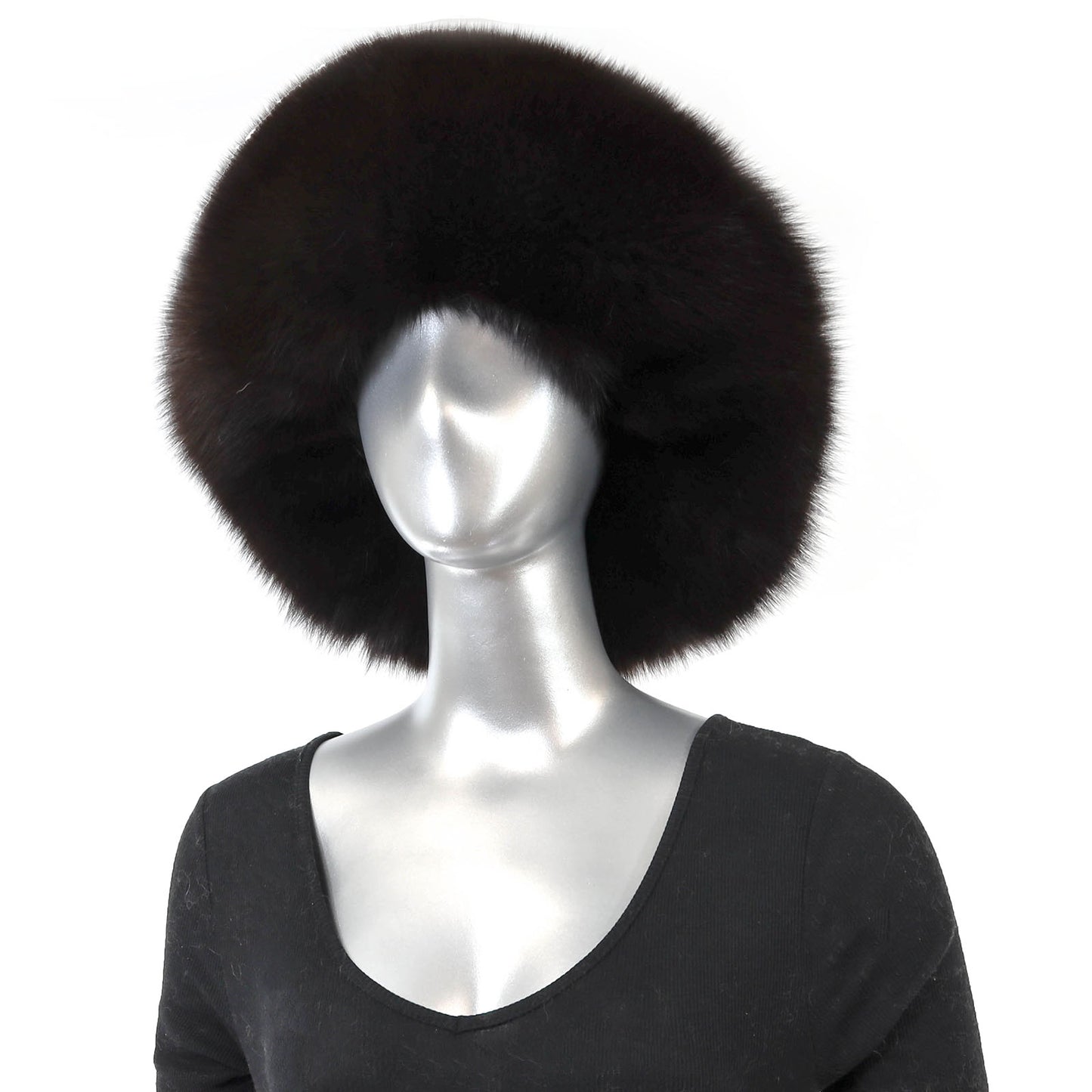 Dark Brown Mink Hat with Fox- Size Free