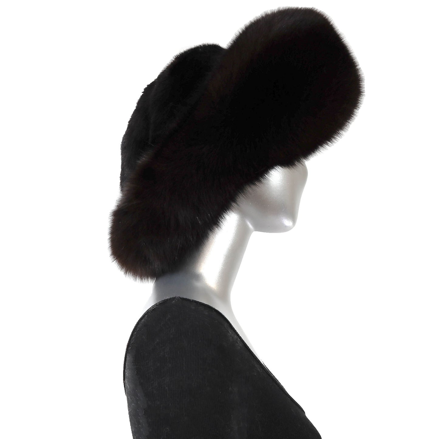 Dark Brown Mink Hat with Fox- Size Free