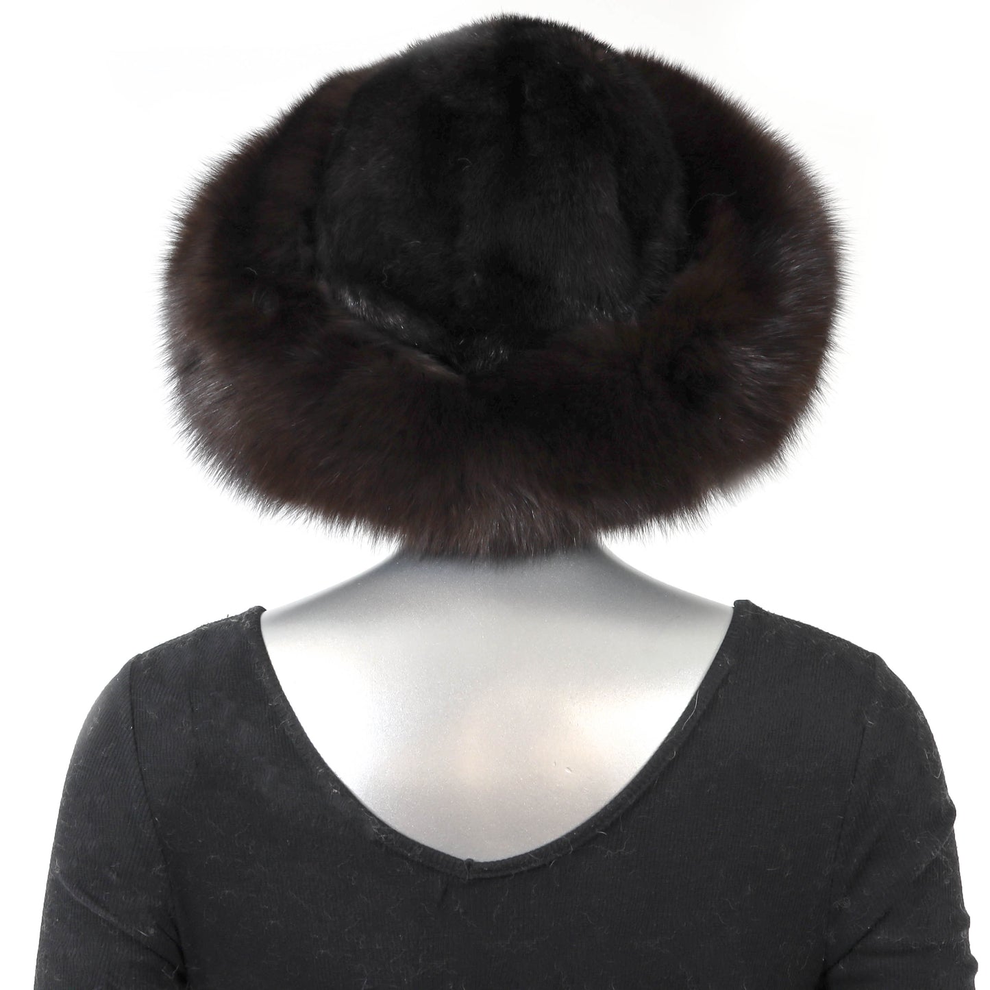 Dark Brown Mink Hat with Fox- Size Free