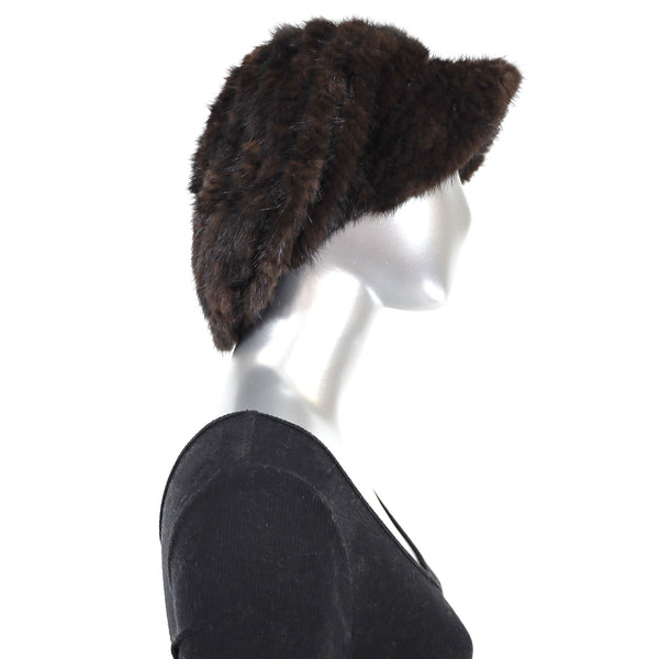 Mahogany Knitted Mink Hat- One Size