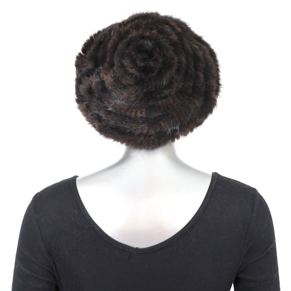 Mahogany Knitted Mink Hat- One Size