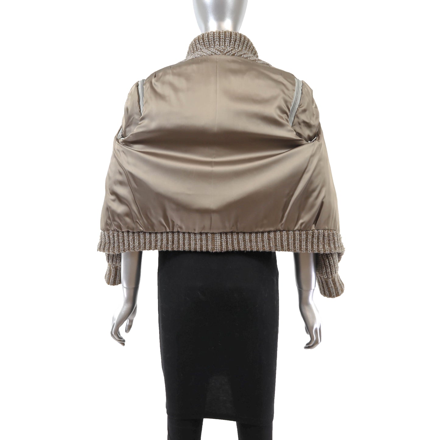 Grey Knitted Mink Jacket with Detachable Sleeves- Size S