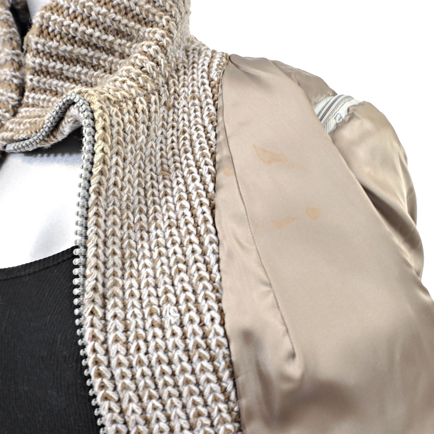 Grey Knitted Mink Jacket with Detachable Sleeves- Size S