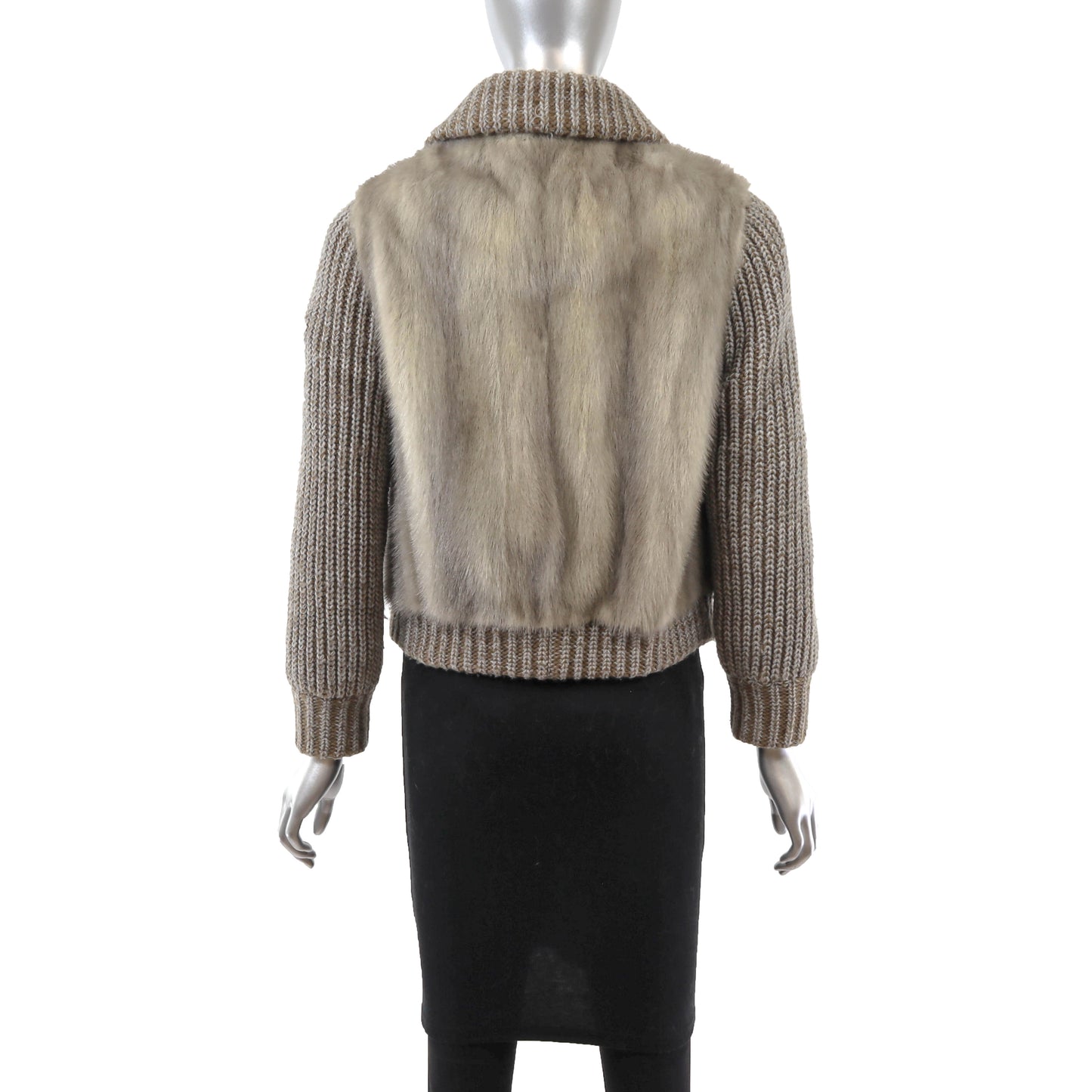 Grey Knitted Mink Jacket with Detachable Sleeves- Size S