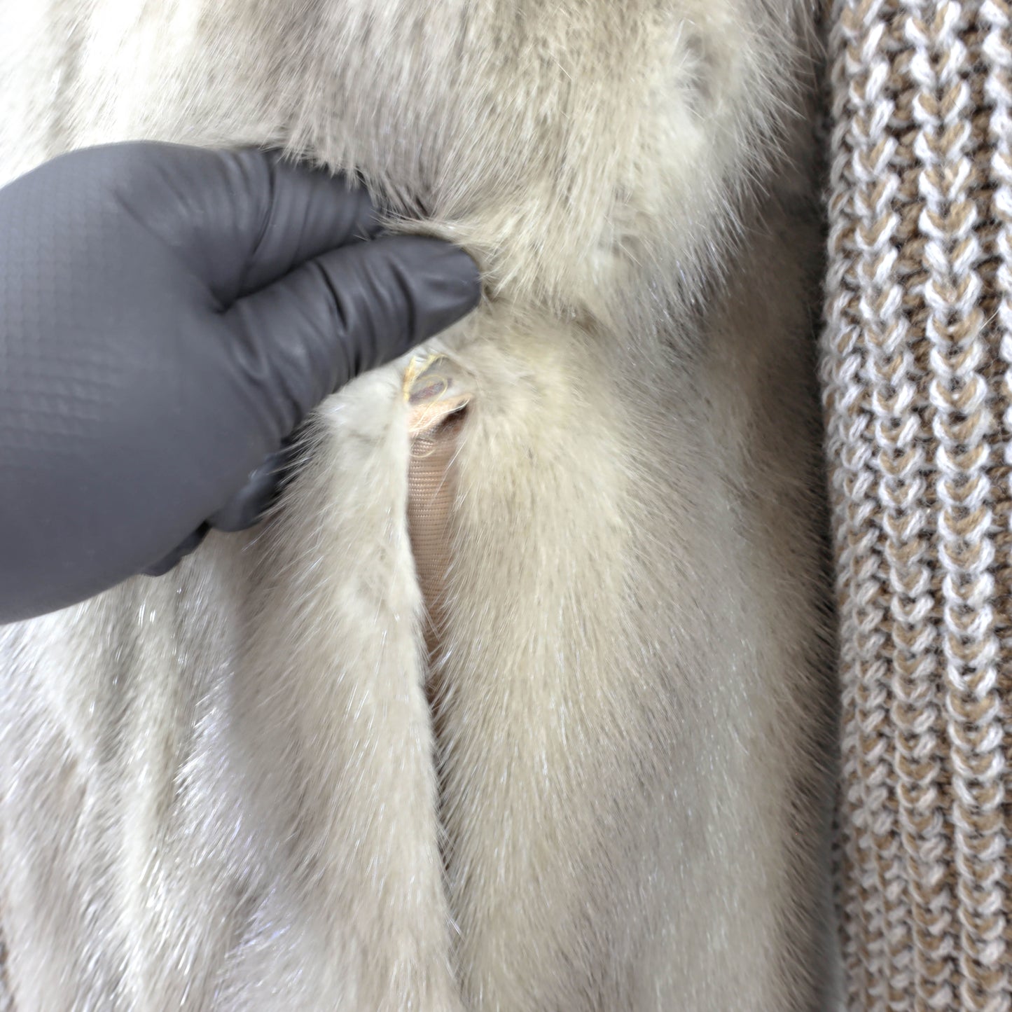 Grey Knitted Mink Jacket with Detachable Sleeves- Size S