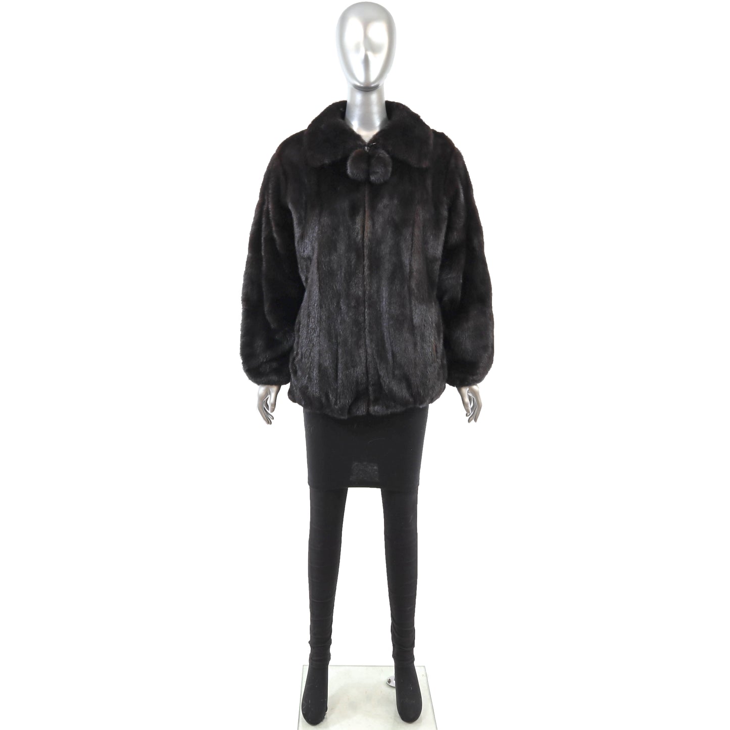 Black Mink Bomber Jacket- Size L