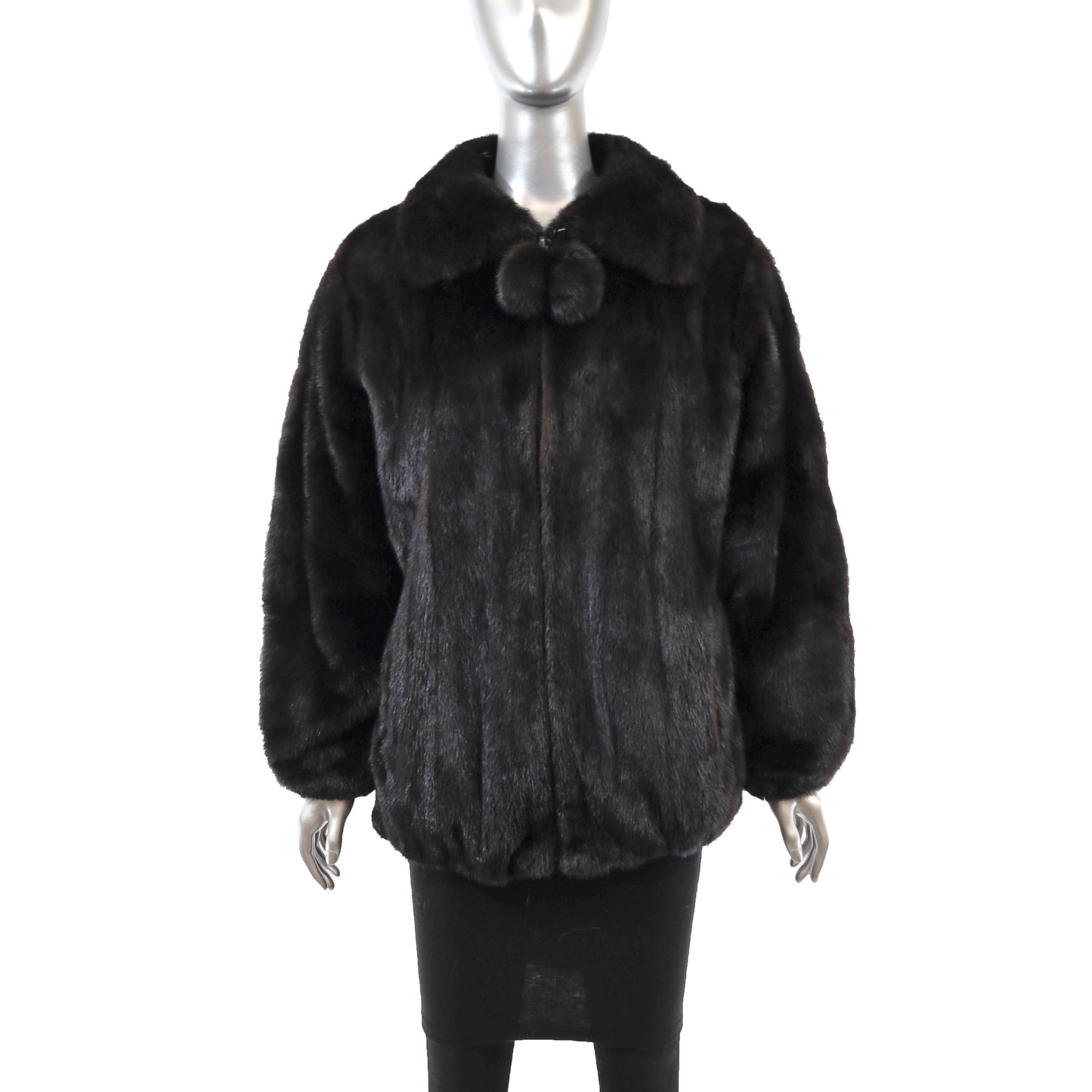 Black Mink Bomber Jacket- Size L