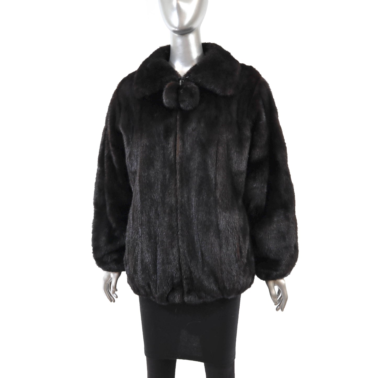 Black Mink Bomber Jacket- Size L