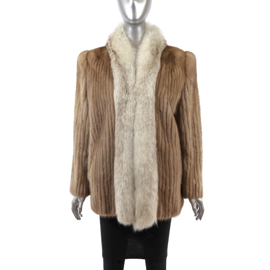 Light Brown Corded Mink Jacket with Fox Tuxedo- Size M