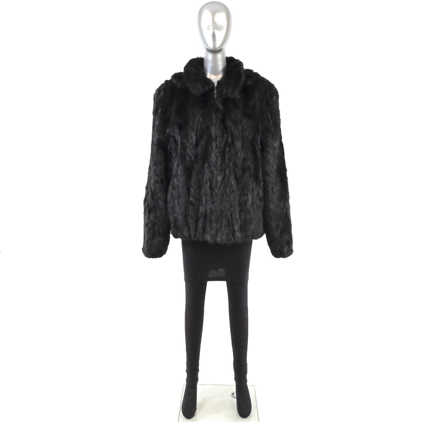 Men's Black Section Mink Jacket with Detachable Hood- Size XXL