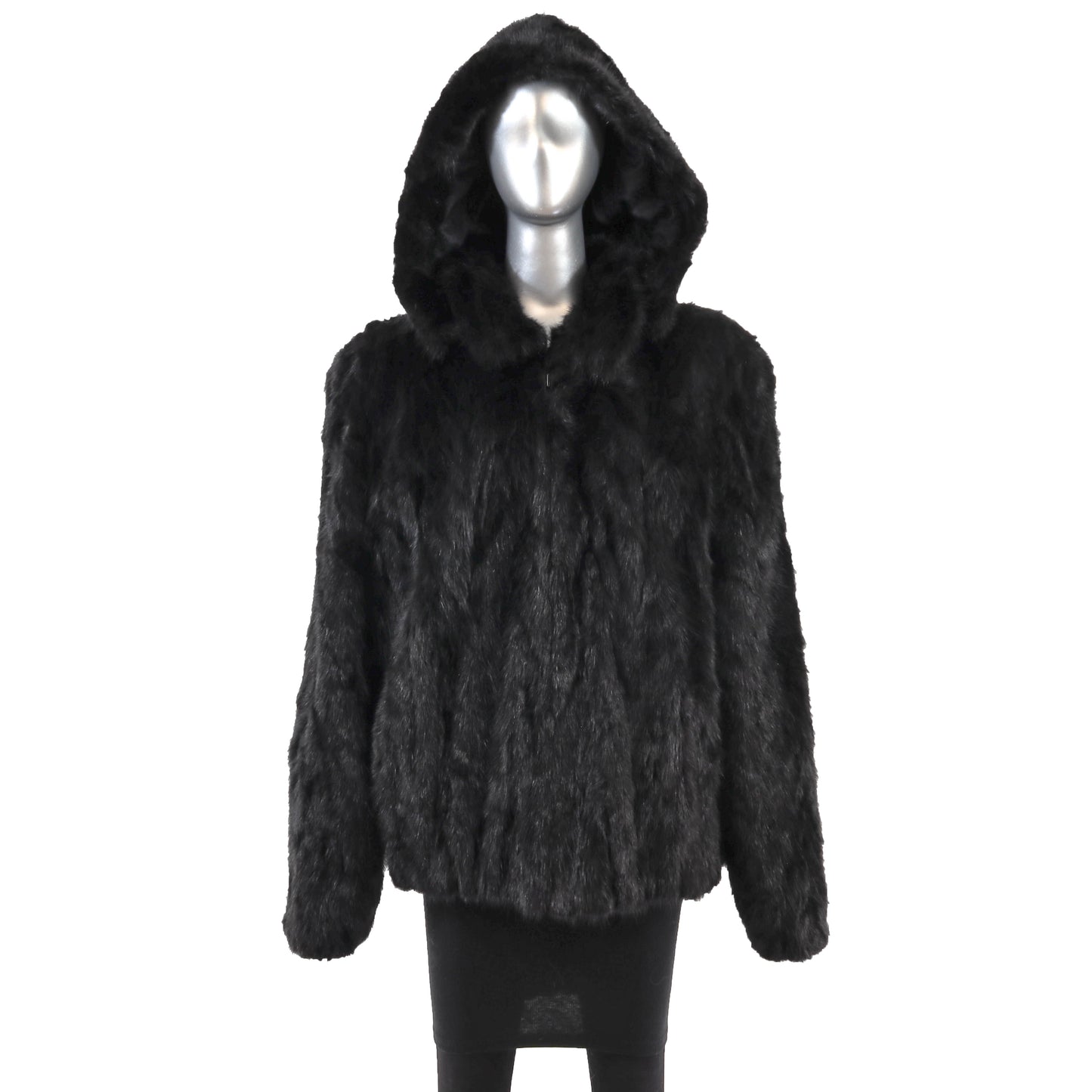 Men's Black Section Mink Jacket with Detachable Hood- Size XXL