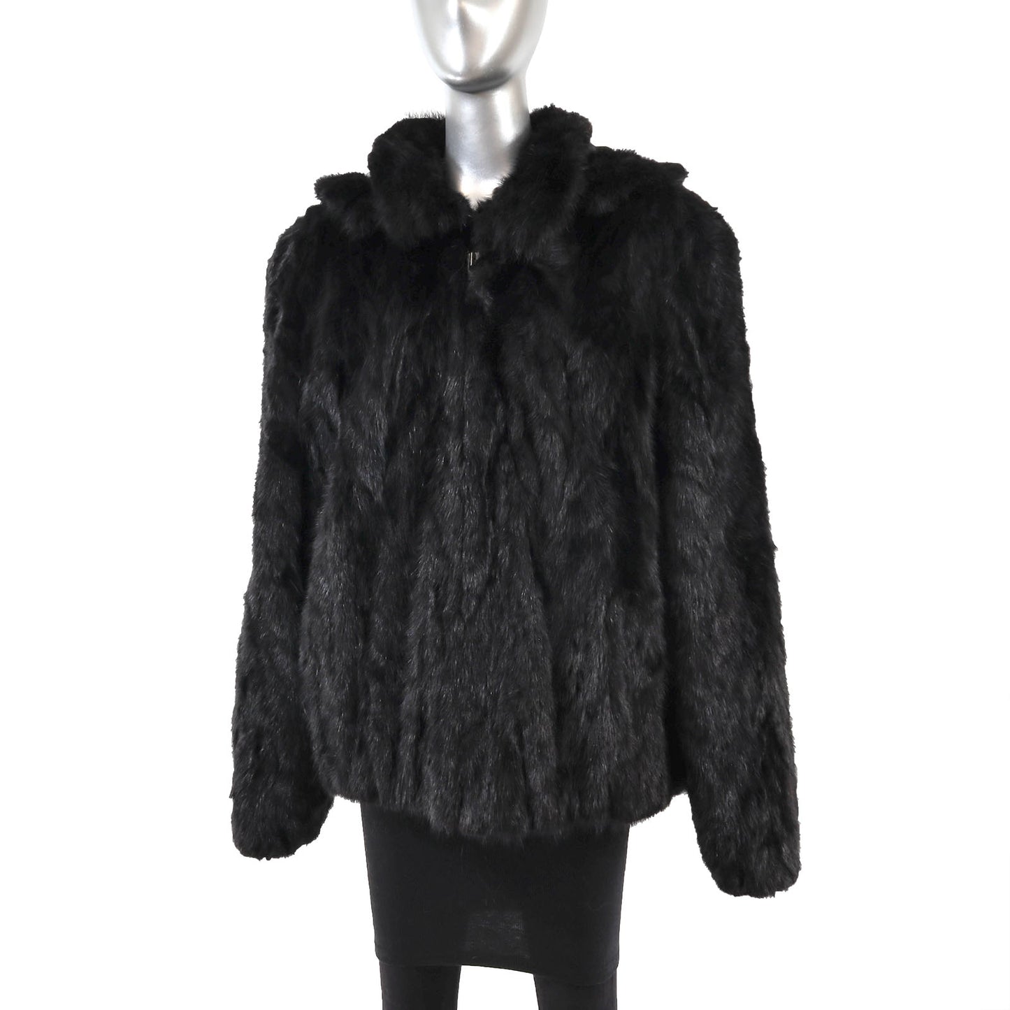 Men's Black Section Mink Jacket with Detachable Hood- Size XXL