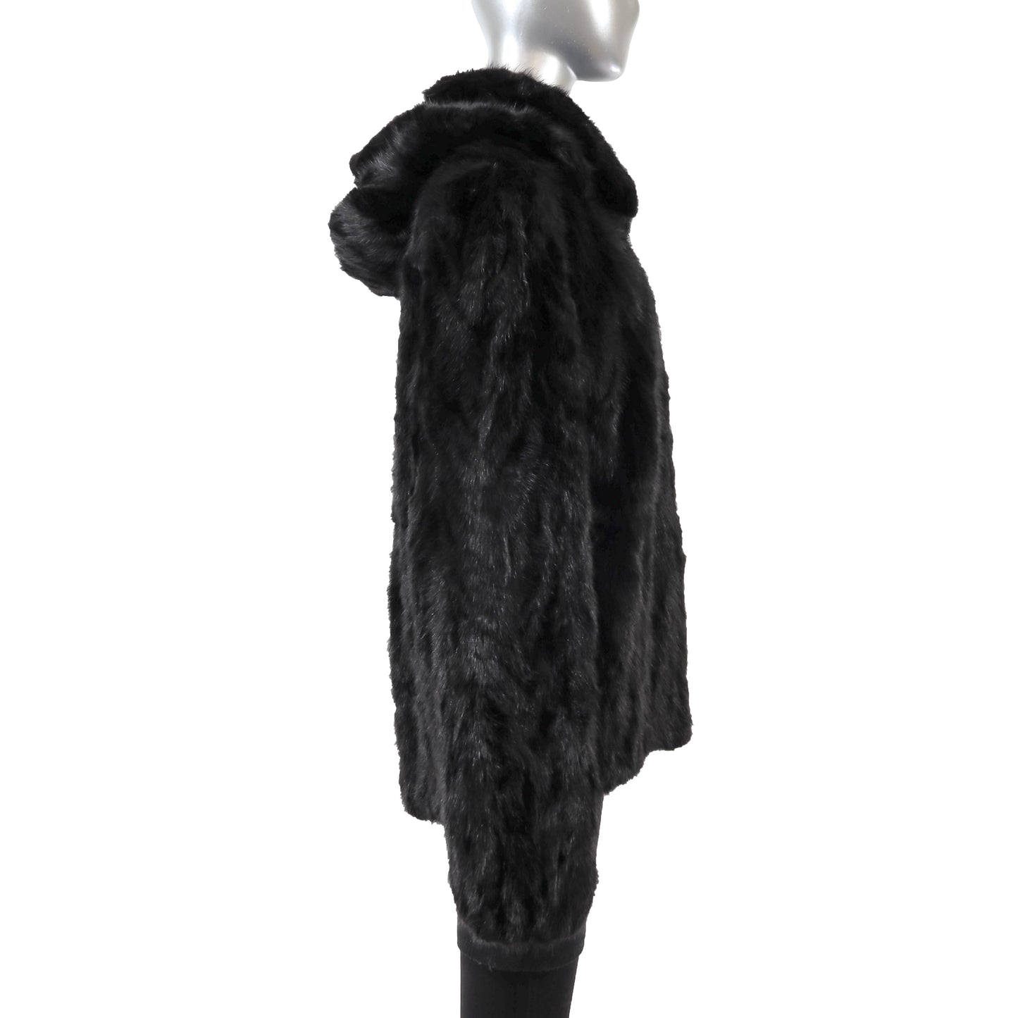 Men's Black Section Mink Jacket with Detachable Hood- Size XXL