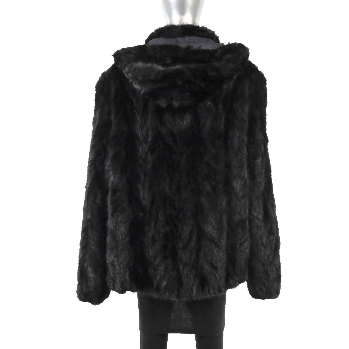 Men's Black Section Mink Jacket with Detachable Hood- Size XXL