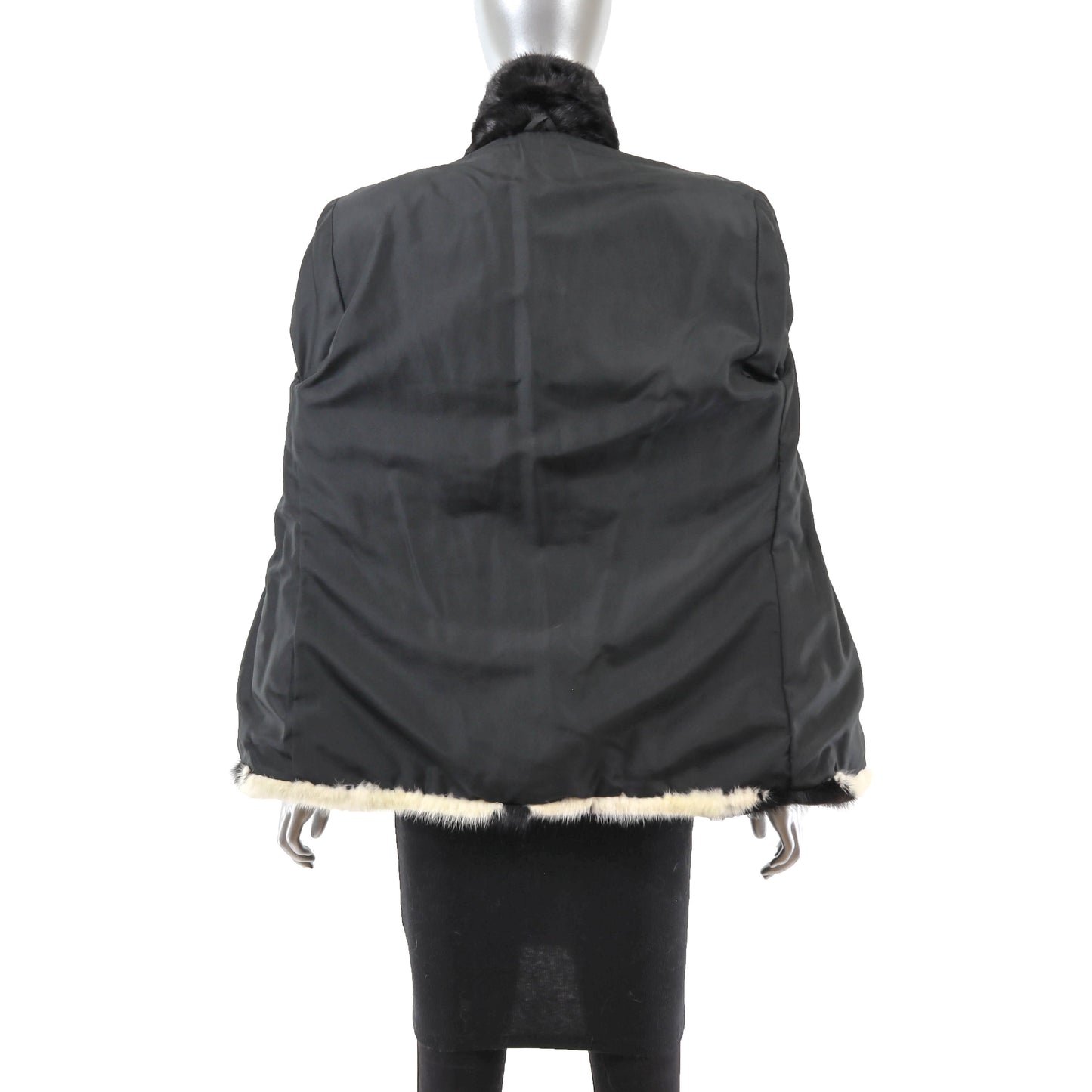 Black and White Mink Jacket with Leather Belt- Size S