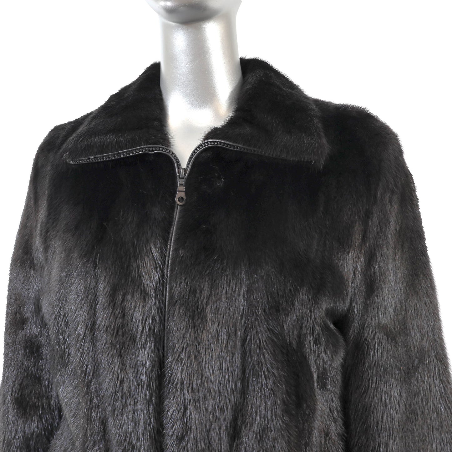 Black and White Mink Jacket with Leather Belt- Size S
