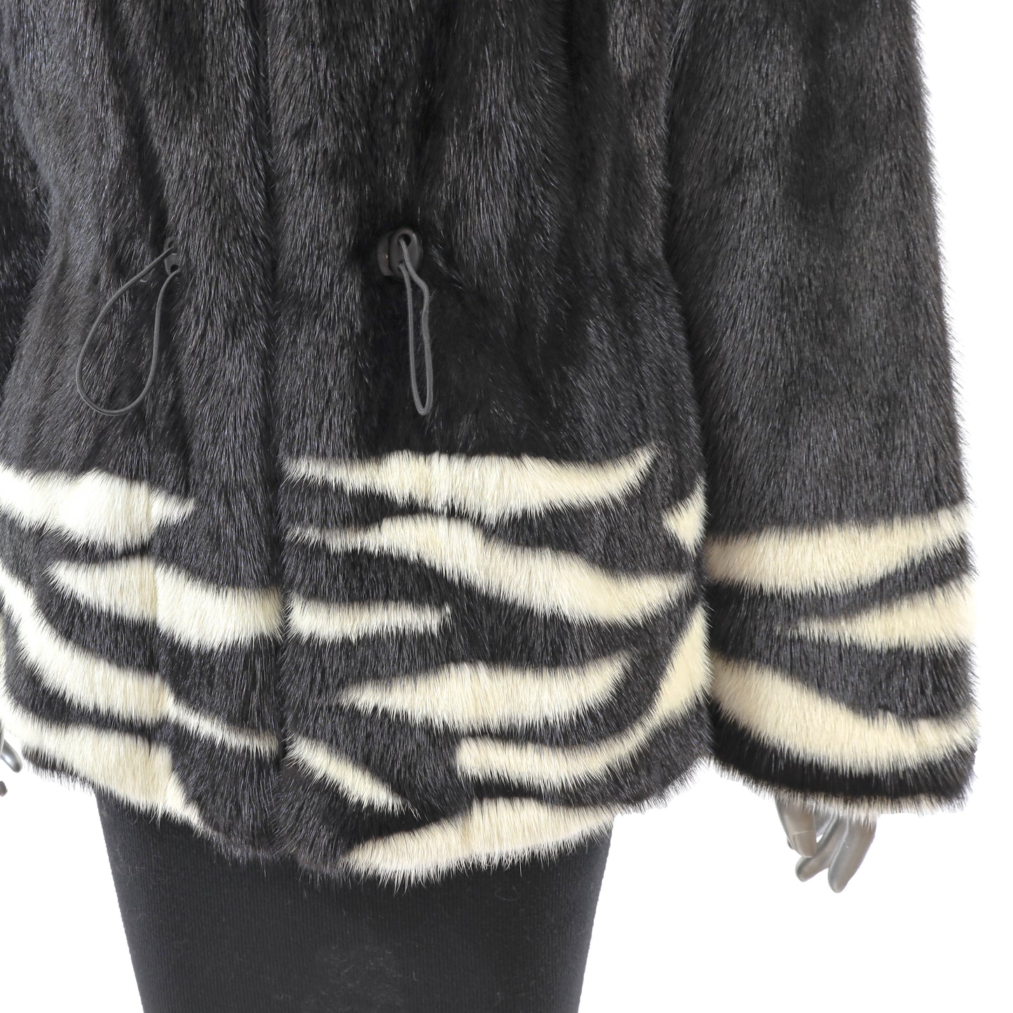 Black and White Mink Jacket with Leather Belt- Size S