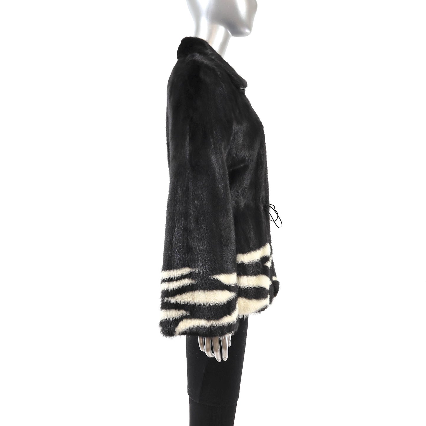 Black and White Mink Jacket with Leather Belt- Size S