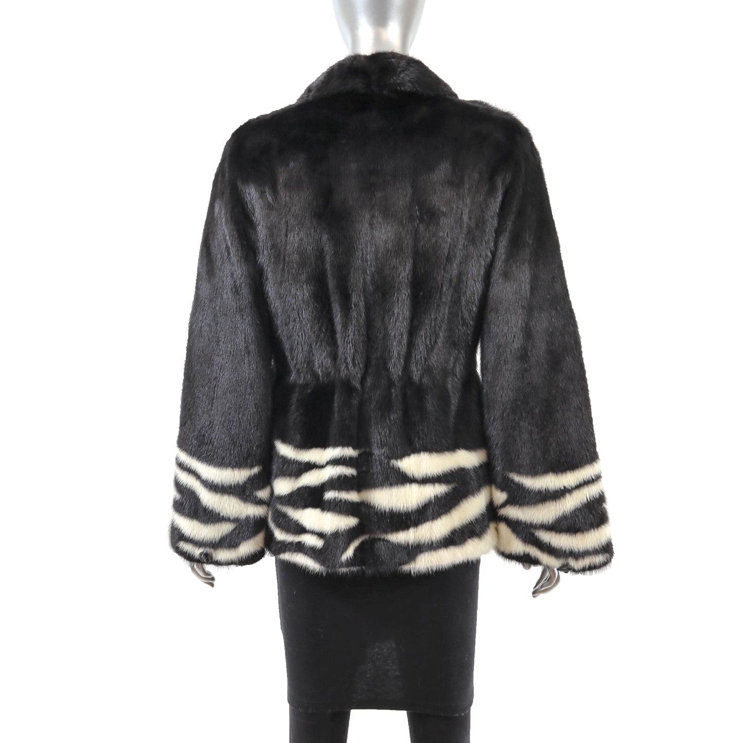 Black and White Mink Jacket with Leather Belt- Size S