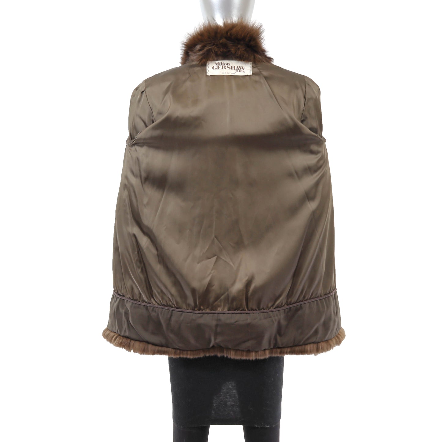 Brown Corded Mink Jacket with Fox Tuxedo- Size S