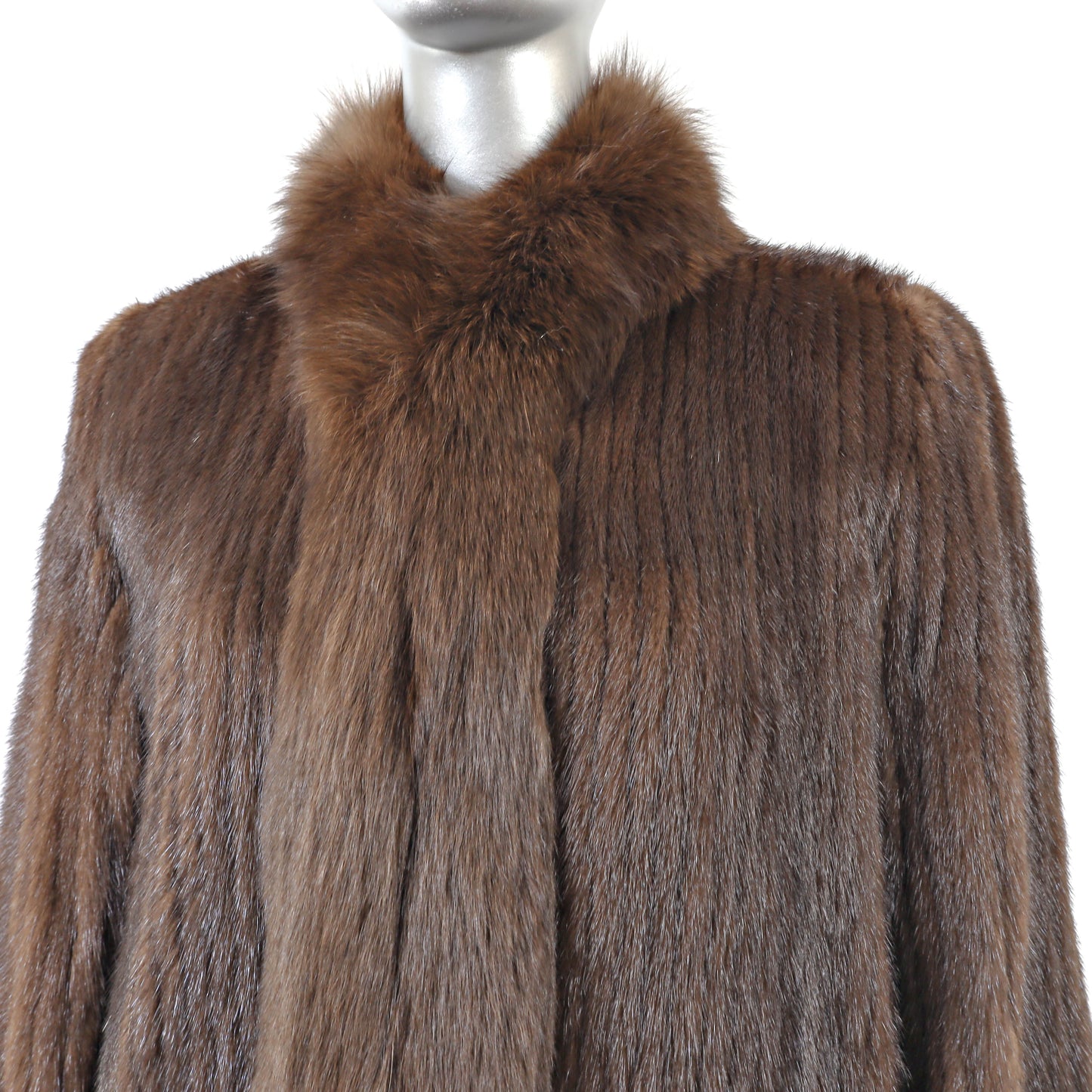 Brown Corded Mink Jacket with Fox Tuxedo- Size S