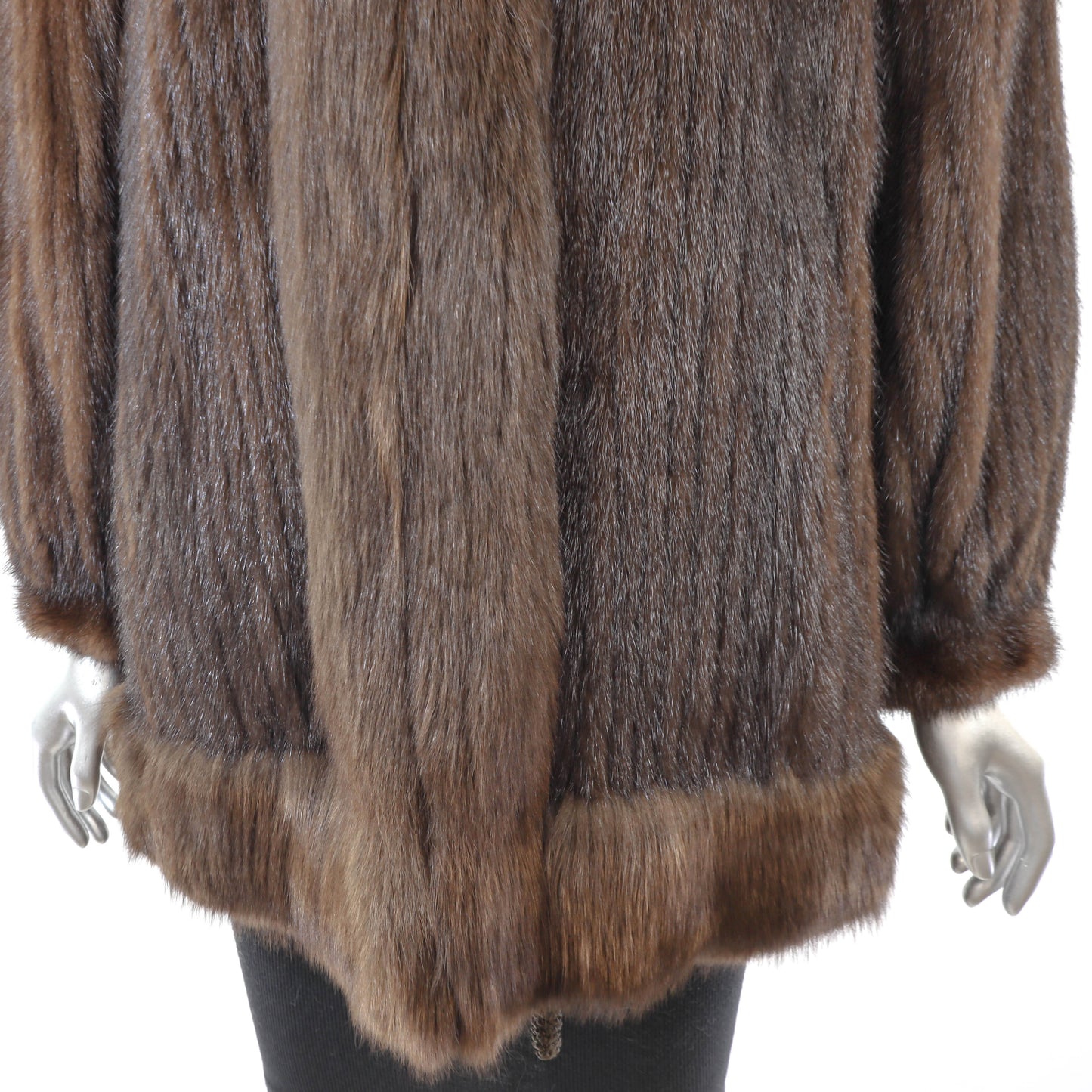 Brown Corded Mink Jacket with Fox Tuxedo- Size S