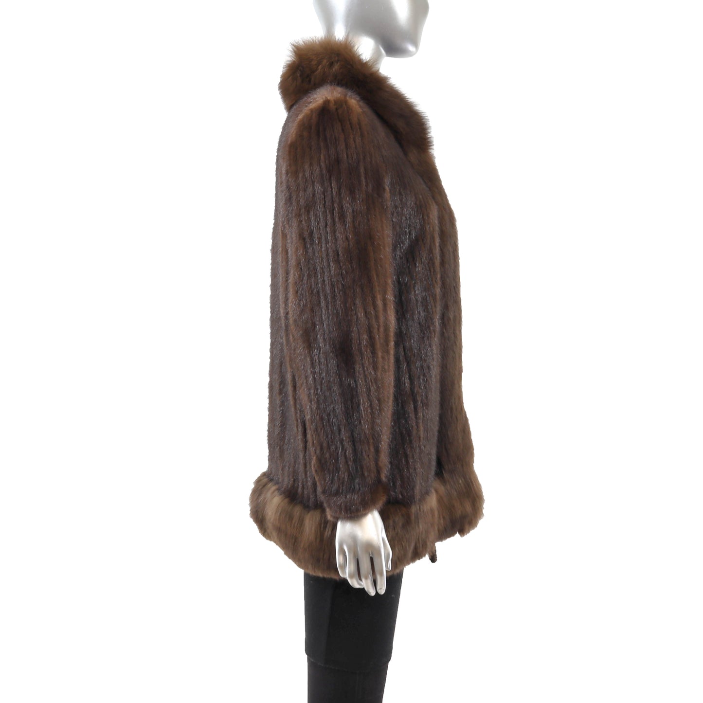 Brown Corded Mink Jacket with Fox Tuxedo- Size S