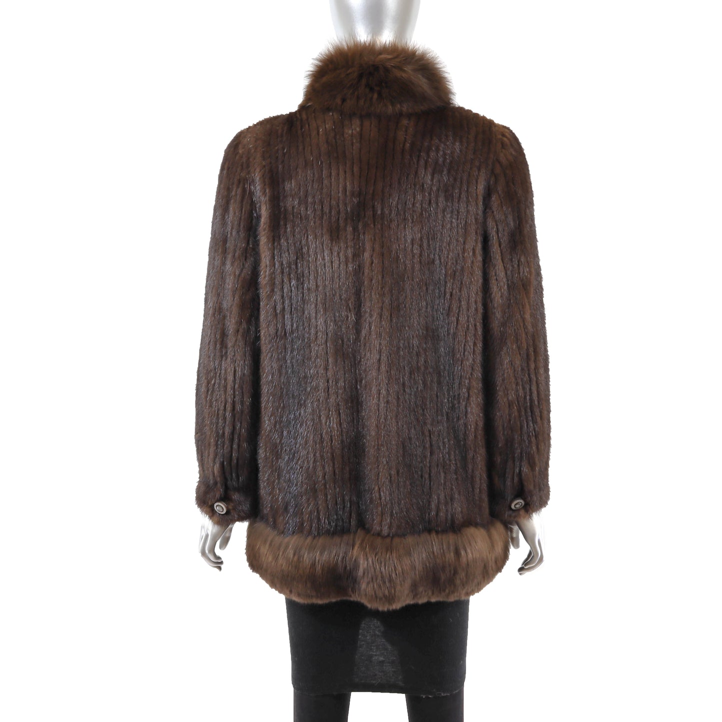 Brown Corded Mink Jacket with Fox Tuxedo- Size S