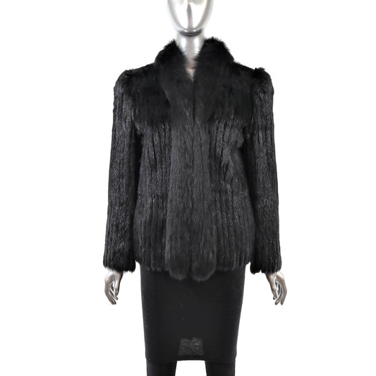 Black Corded Mink Jacket with Fox Tuxedo- Size S