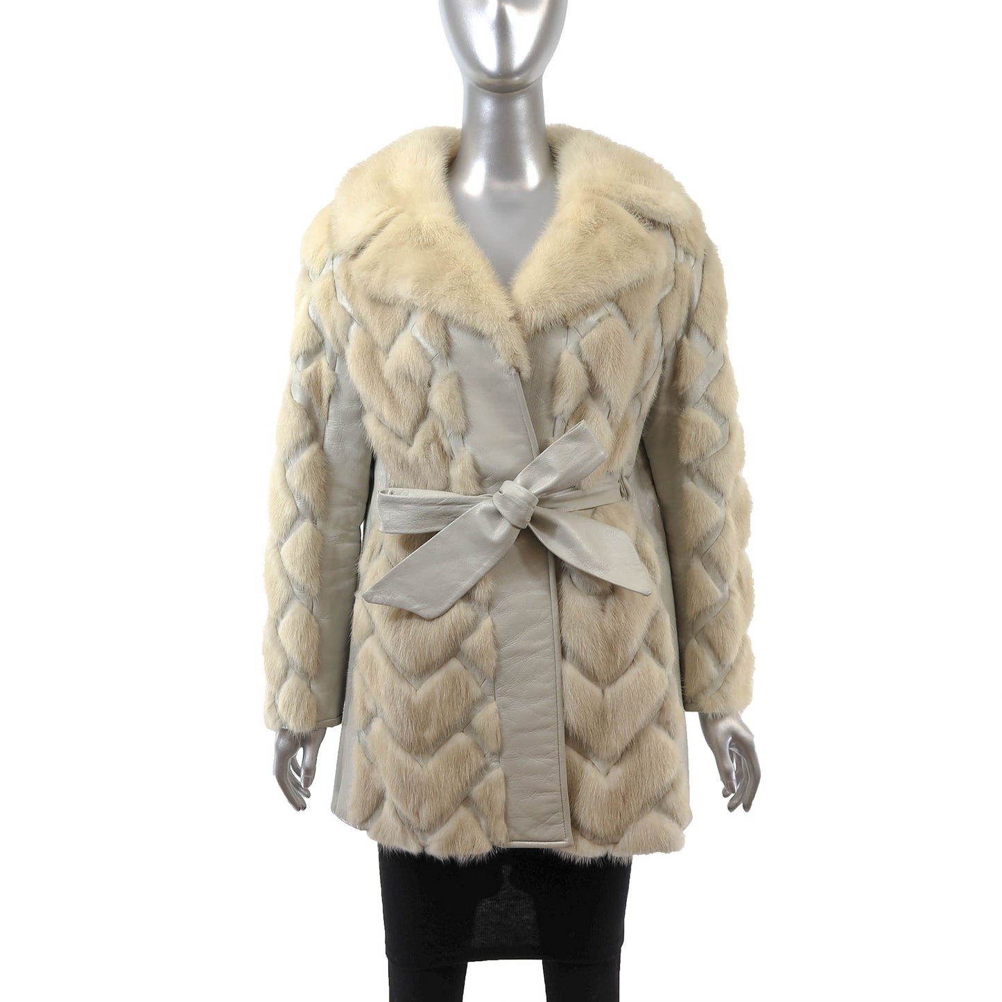 Beige Mink and Leather Jacket- Size L