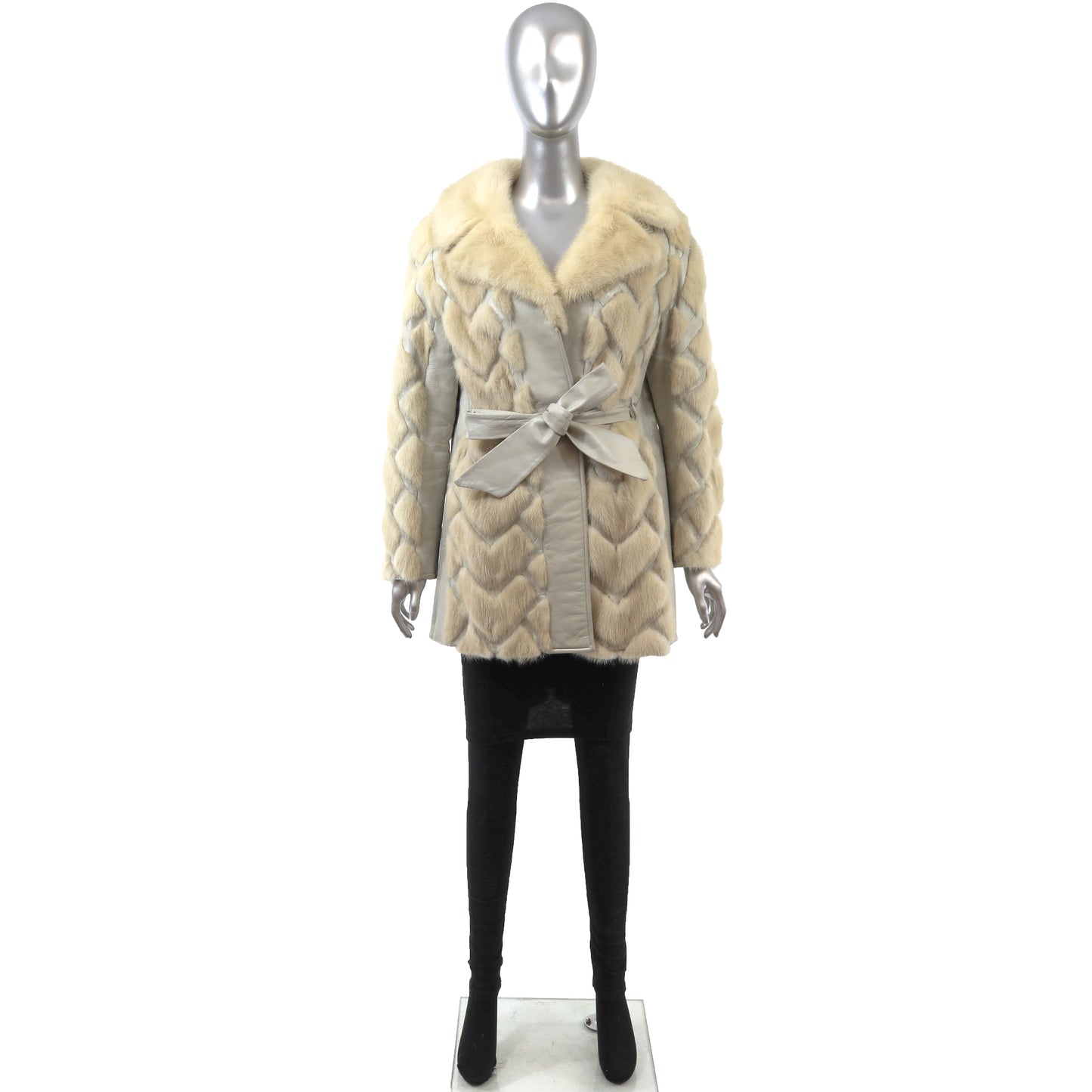 Beige Mink and Leather Jacket- Size L