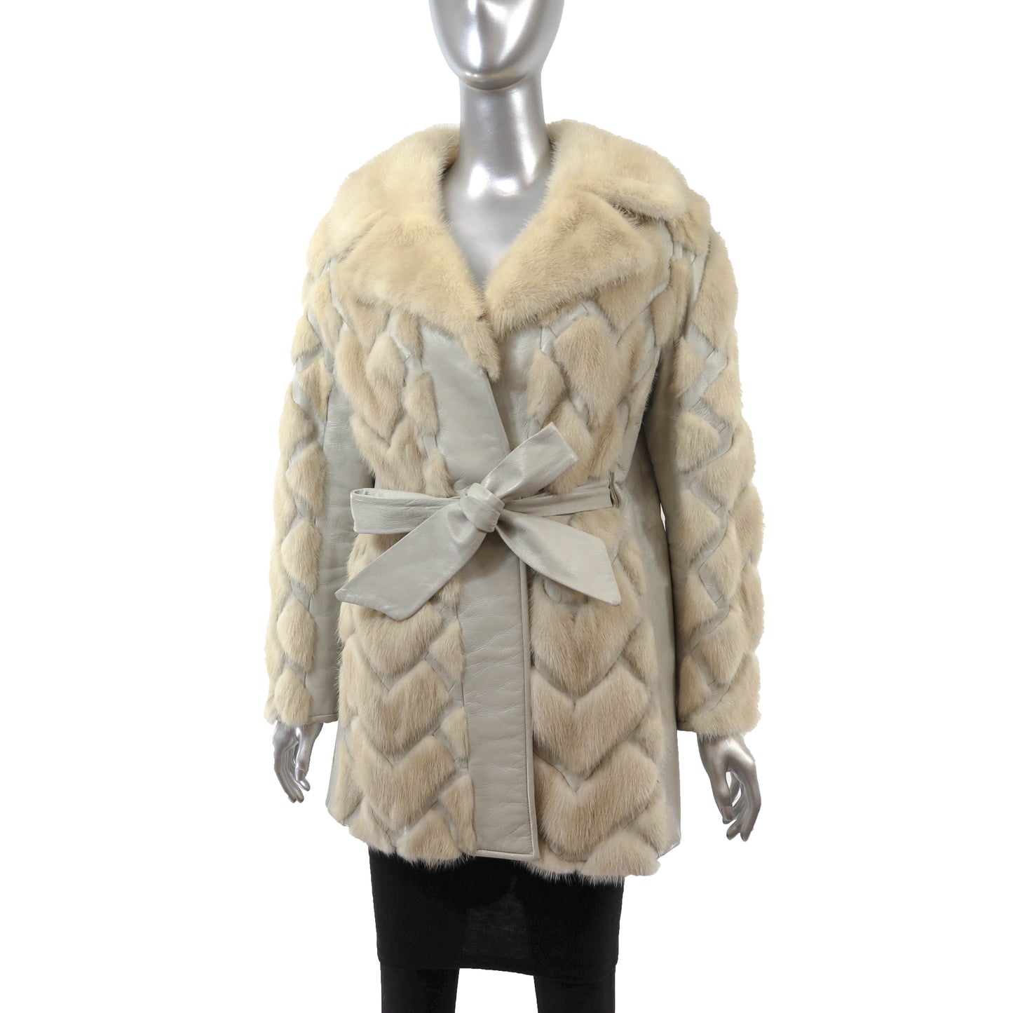 Beige Mink and Leather Jacket- Size L