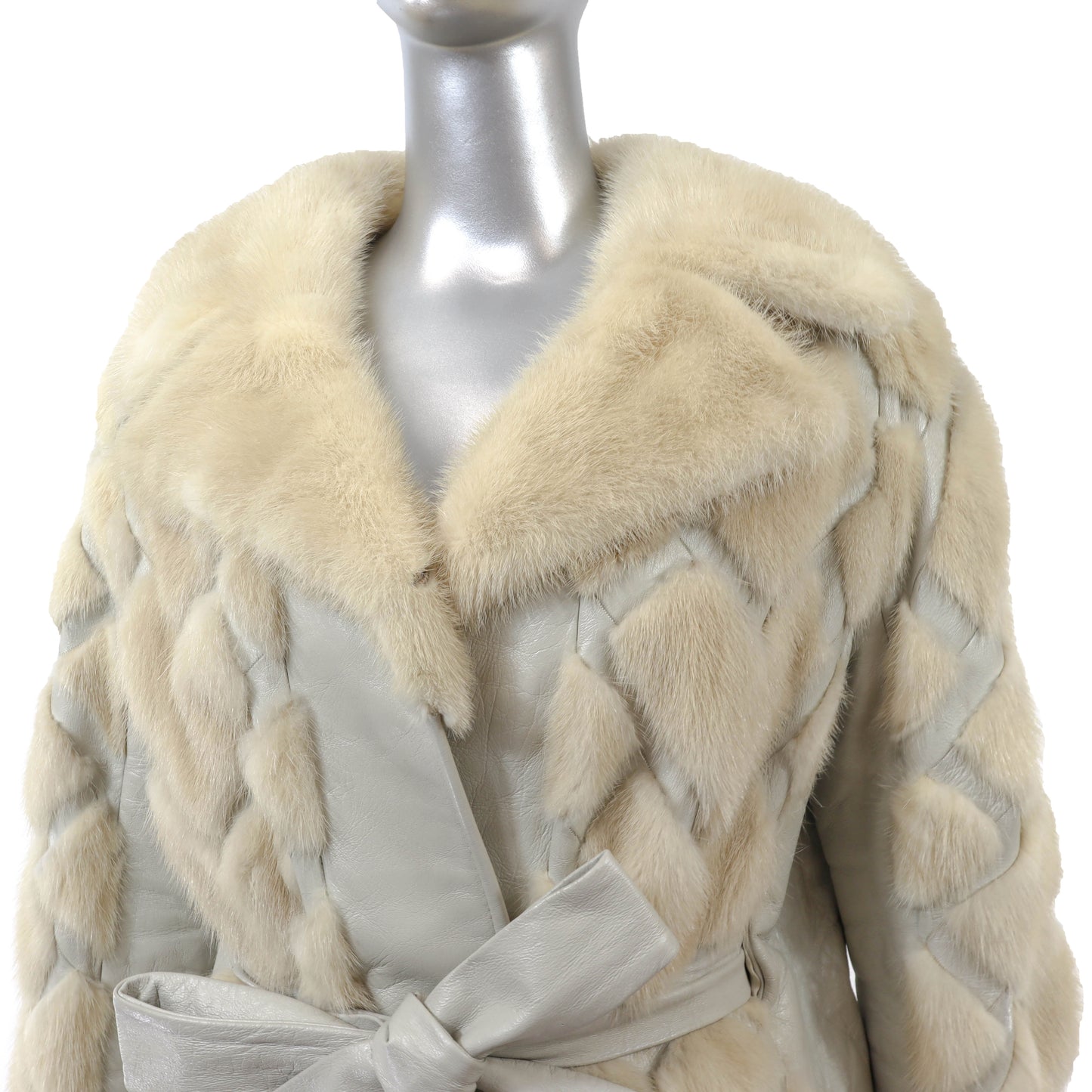 Beige Mink and Leather Jacket- Size L